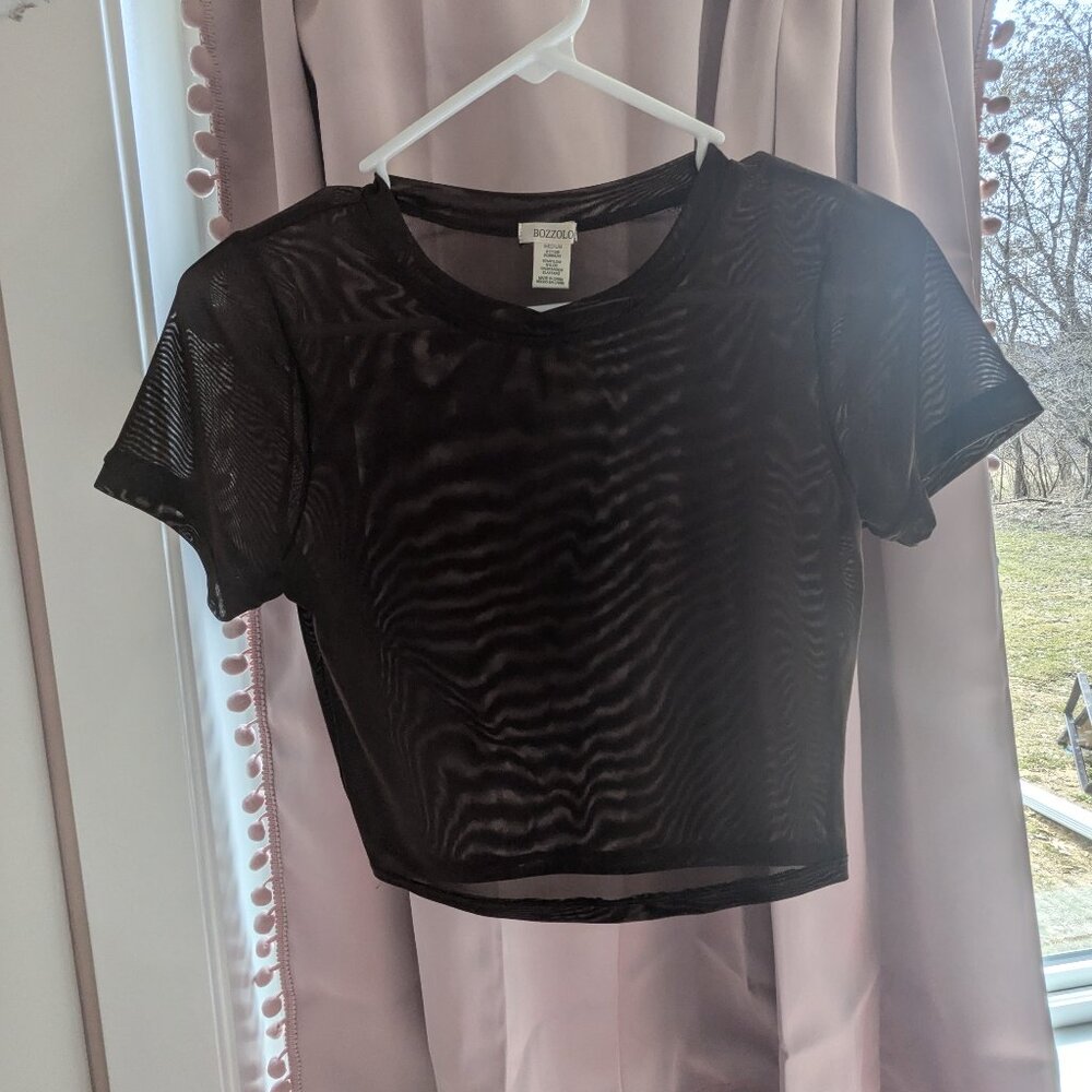 Dark brown mesh crop top